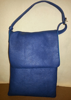 blue padded leather tablet bag