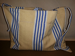 yellow blue stripe canvas tote